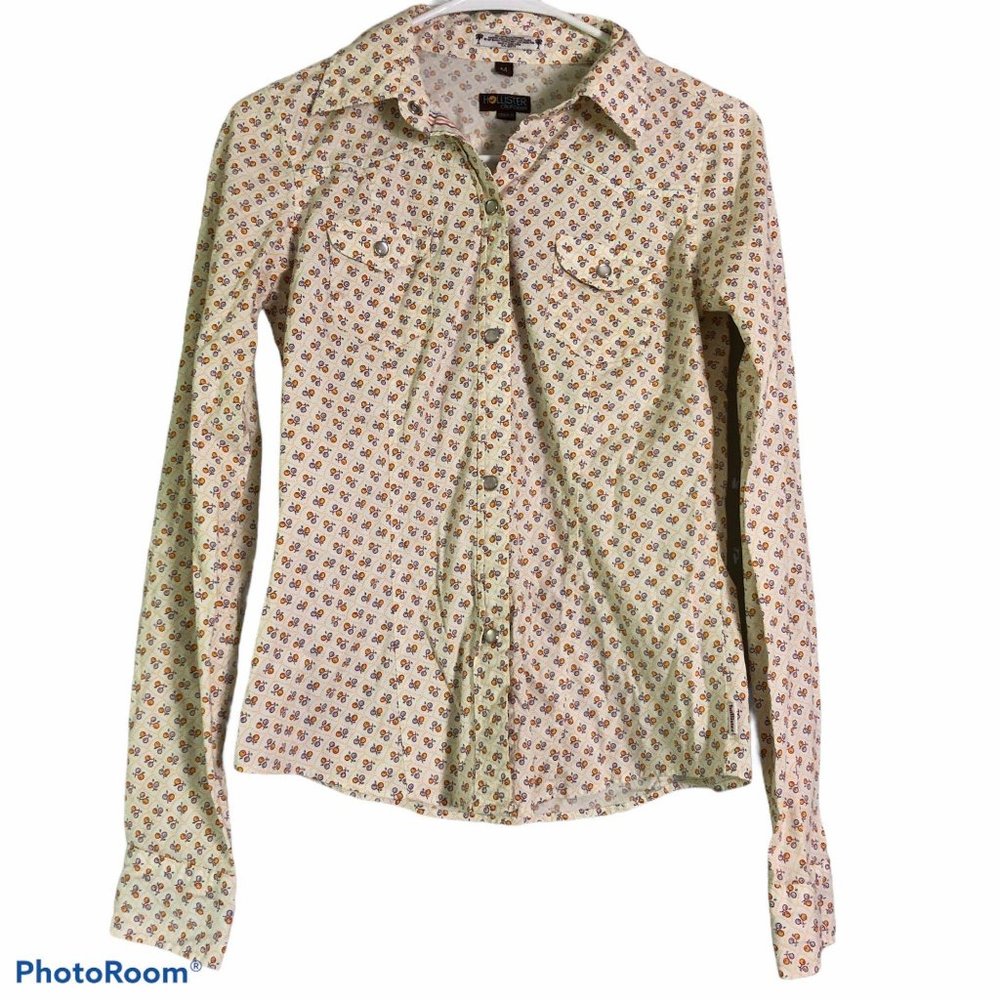 Hollister Lemon Fruit Pattern Novelty Long Sleeve Pearl Snap Button Down Medium